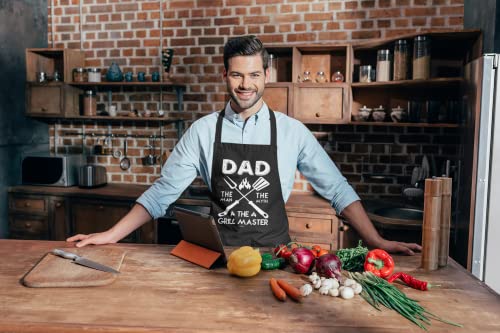 Vagavy - Dad The Man The Myth The Master Grill Dad Apron With Pockets- Bottle Opener And Gift Box Included - Birthday, Father’s Day Grilling Gifts For Papa, Husband - Black Apron For Daddy Men #TOP5