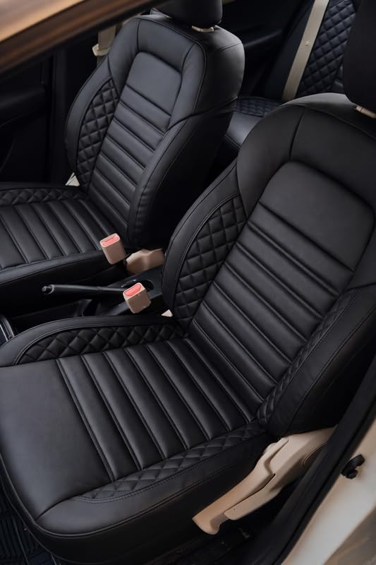 Image of RideoFrenzy Streak Full Black Seat Covers for Maruti New Swift (2024-2026) | Skin Fit Tailor Made | 20mm HDR Foam Luxury Nappa Leather