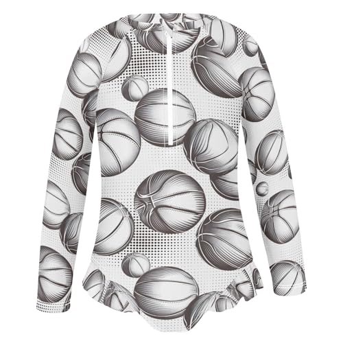 ALAZA Basketball Abstract Cartoon Girls One Piece Swimsuit Long Sleeve Rash Guard Swimsuits UV 50+ Swimwear Zipper2