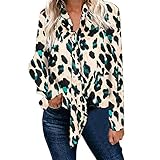 iYYVV Womens Fashion Tie V Neck Multicolor Leopard Print Casual T-Shirt Long Sleeve Tops
