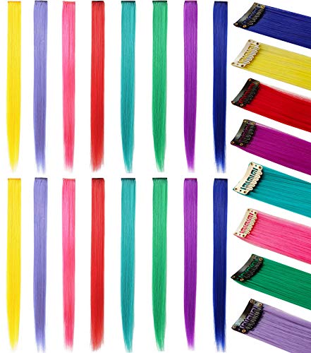 SARARHY 16PCS Fashion Hair Accessories Clip in/On Rainbow Wig Pieces for Amercian Girls and Teens Colored Hair Extension Party Highlight Multiple Colors Hairpieces(Rainbow Multicolor)