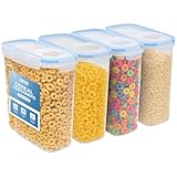 ZENO Cereal Storage Containers 4 PCS | Cereal Containers Dishwasher Safe | Storage for Cereal, Pasta, Rice & Dry Foods | Airtight Food Storage Container | Holds 4 Litres
