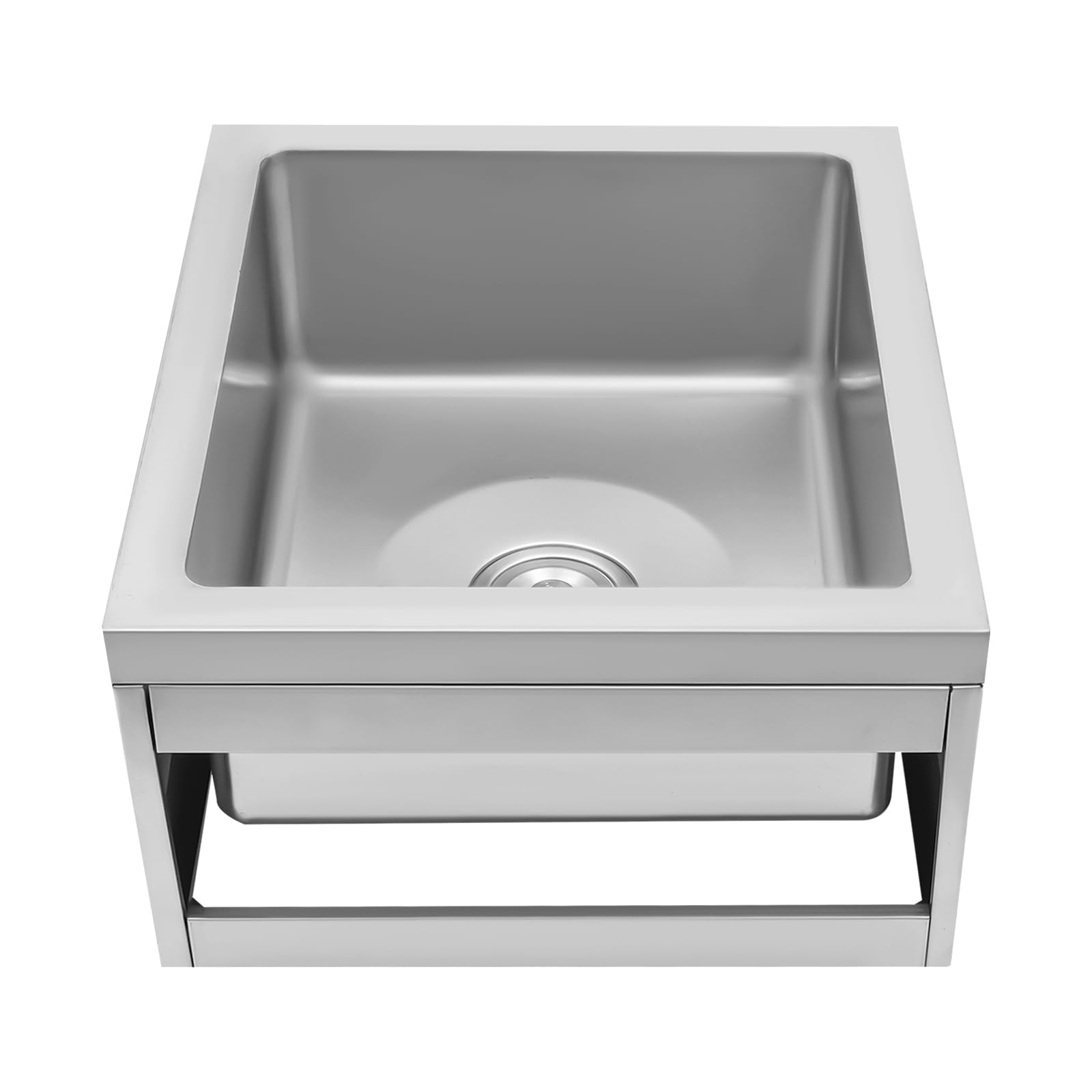 Floor Mount Commercial Sink, 304 Stainless Steel Single Bowl Kitchen Sink, 22x19x12inch
