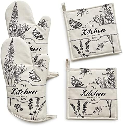 Cotton Heat Resistant Oven Mitts Pot Holders Kitchen Set