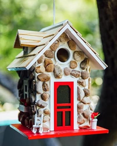 Nylwk Stone Cottage Bird House,Hanging Wooden Stone Cottage Songbird Birdhouse,Resin Craft Hummingbird Birdhouse (Upgrade Shape) #TOP2