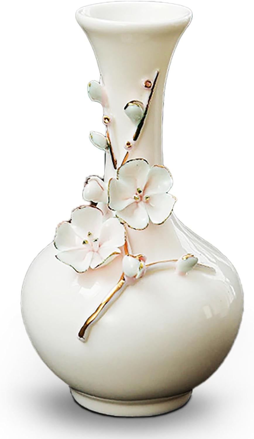 MTME Porcelain vase with Flowers, Plum Blossom, Memorabilia, Wedding Gifts, Aesthetic Sculpture Home décor (White)