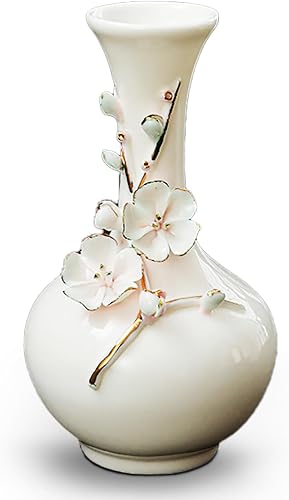 Porcelain vase with Flowers, Plum Blossom, Memorabilia, Wedding Gifts, Aesthetic Sculpture Home décor (White)