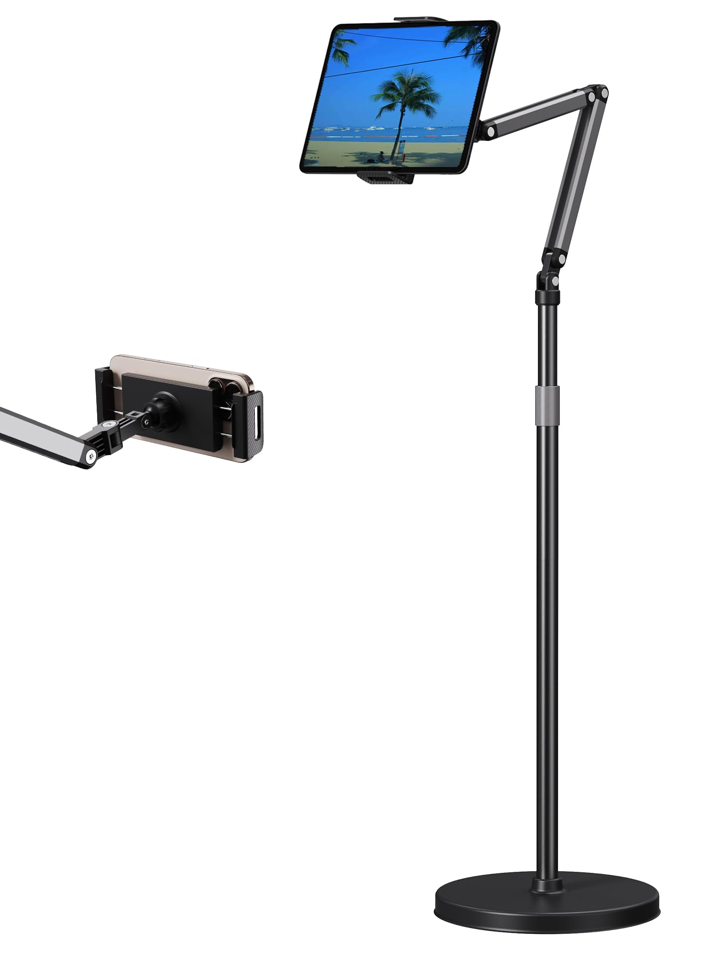 Tablet-Ständer, kompatibel mit iPad-Ständer, Kindle, Galaxy Tab, verstellbare Höhe, Handy-Halterung mit ultra-langem Verlängerungsarm, 360° drehbar für Bett, Meeting, Vlogging
