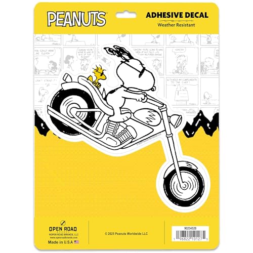 Image of Peanuts Snoopy Motorcycle Adhesive Vinyl Decal - Fun Snoopy Sticker for Bike, Helmet, or Toolbox