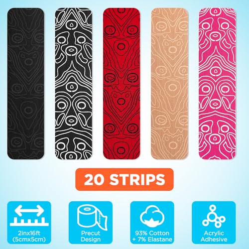 OK TAPE PRO Original Kinesiology Tape Pre-Cut Strips, Latex Free Elastic Athletic Tape Roll, 2in×16ft 2Rolls,Pink+White