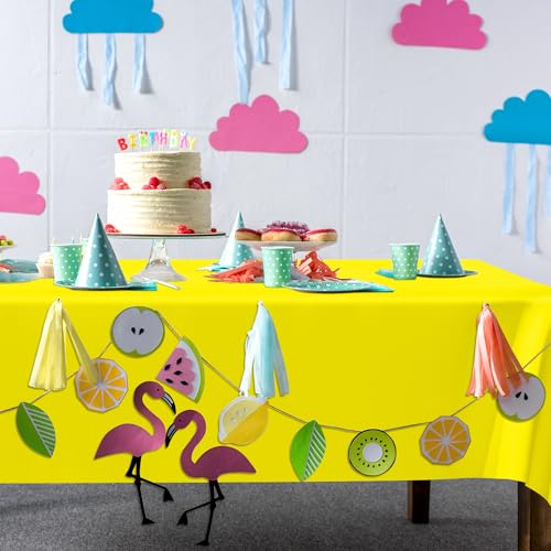 Image of QZYL 4 PCS Rectangle Tablecloth, 54 x 108 Inches Congratulations Decorations of Picnic Table Cover, Robust Yellow Table Cloth for Restaurant Party, Plastic Table Cloth of Leakproof and Waterproof
