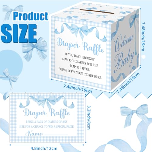 Image of Teling 51 Pieces Diaper Raffle Tickets with Card Box,Blue Bow
