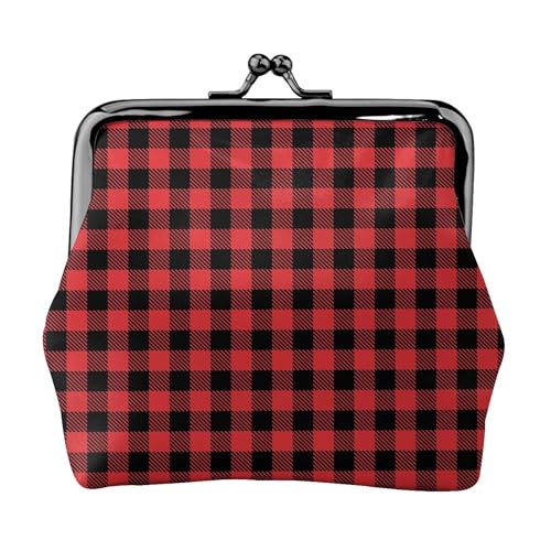 Coin Purse Small Pu Leather Change Purse Wallet With Clasp Car Coin Holder Pouch For Woman Men (Christmas Tartan Red Black Buffalo Check Plaid)