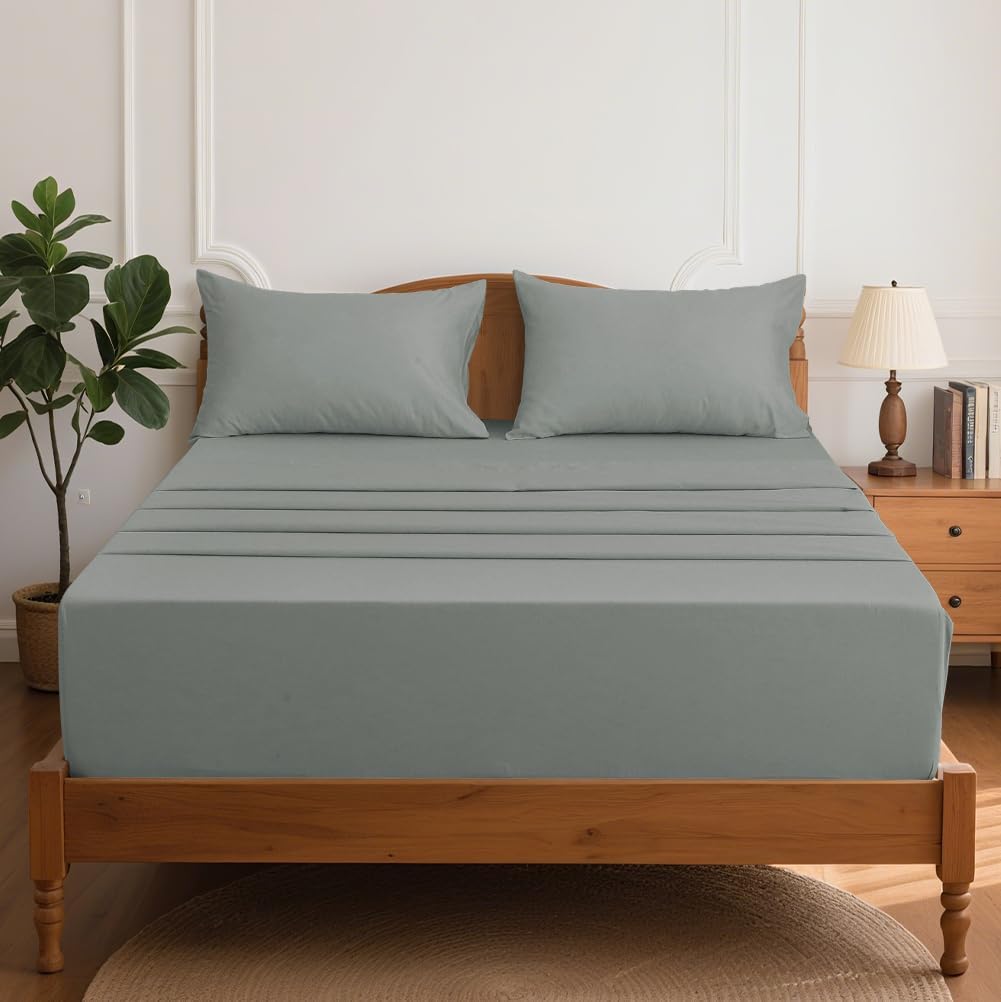 HYPREST Cotton Sheets King Size,18 Inch Deep Pocket King Sheets Hotel Luxury Soft Light Grey - 600 Thread Count