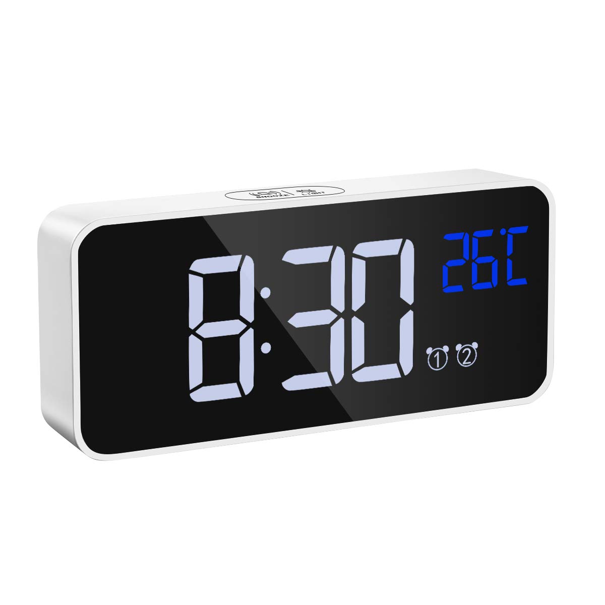 Reloj Despertador Digital, Reloj de Mesa, Alarma de Espejo con Doble Alarma, Control de Sonido, Función de Repetición, Temperatura, para Dormitorio, Niños