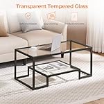 Yaheetech Coffee Table, Tempered Glass Coffee Table, Modern Simple Center Tables w/Geometric-Inspired Design & Metal-Frame & Easy Assembly & Open Storage Shelf for Living Room, Office, Black - Image 5