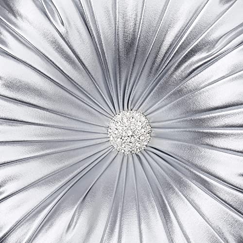 Image of EUCIOR Round Throw Pillows,Pumpkin Pleated Handmade Metallic Throw Pillows,Silver Pillows,Modern Leather Decorative Pillowcases for Home Decor Bedroom Living Room Couch Bed Sofa (Silver)