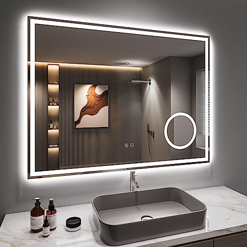 Dripex Specchio da bagno con illuminazione Specchio Led con 3 Temperature Colore e Dimmerabile e Antifog Luce Specchio Bagno e presa con Lente d'ingrandimento 3X (60 x 80 cm)