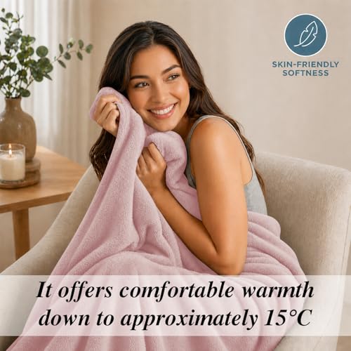 Image of Cloth Fusion Nimbus 280 GSM Fleece Blanket, Blush Pink, Single 58x86 inches | Double-Brushed Both Sides, Anti-Pilling Weave, Colour-Lock Dye, Reinforced Stitching, Machine Washable