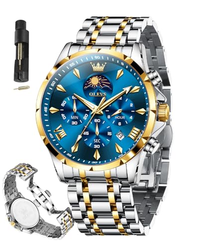Image of OLEVS Watches for Men Analog Quartz Original Branded Mens Watch Chronograph Stainless Steel Chain 3ATM Waterproof Wrist Watch for Men