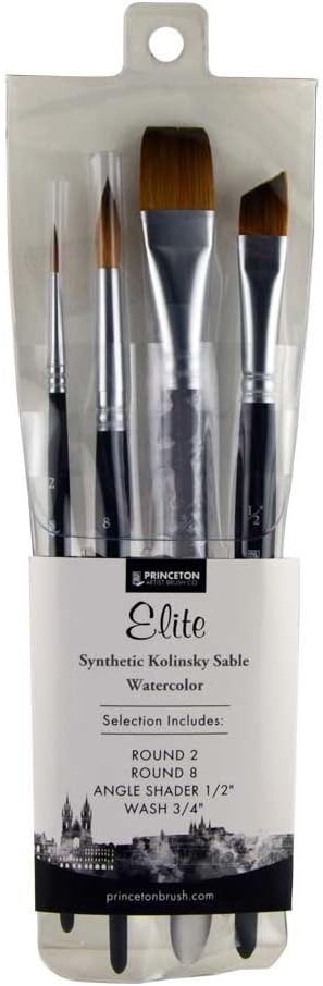 Princeton Aqua Elite, Series 4850, Synthetic Kolinsky Watercolor Paint Brush, 4 Piece Set