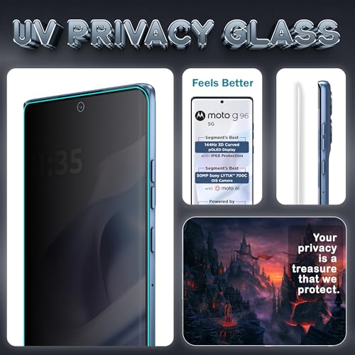 Image of FIRST MART Anti-Spy UV Tempered Glass for Motorola G96 | 9H Curved Display Screen Guard, Fingerprint Compatible | Pack of 2