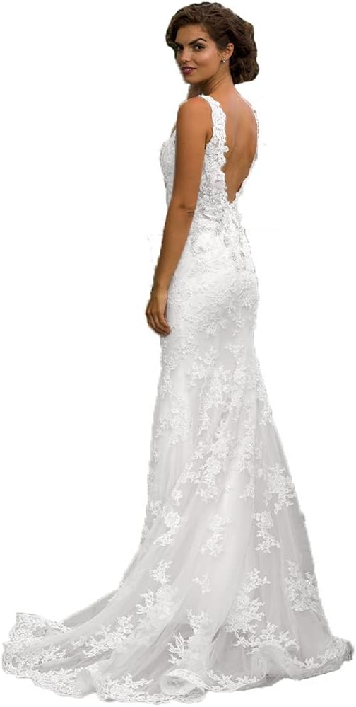 Elegante Vestido de Boda de Sirena sin Espalda con Dominican