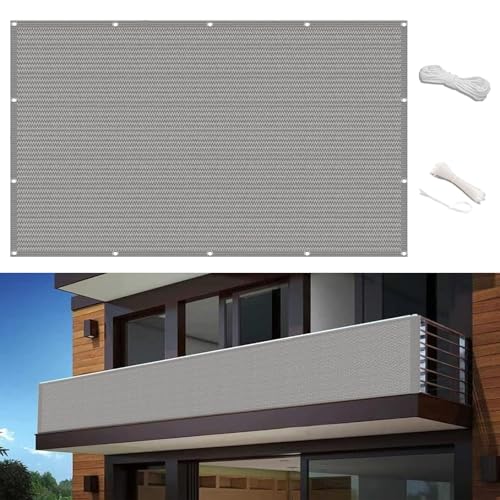 Balkonbespannung 80 x 350 cm Schutz vor Neugierigen Blicken Balkon Sichtschutz Bespannung Sonnensegel mit Ösen für Räume Wie Balkon, Schlafzimmer, Hellgrau