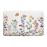 CCXTCZ Floral Plant Bath Mat Flower Butterfly Watercolor Wildflower Botanical Boho Leaves Nature Col