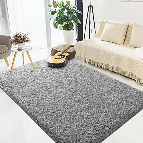 Tepook Super Soft Fluffy Rug for Bedroom, Modern Shaggy Rug Fuzzy Kids Rug for Living Room, Plush Indoor Nursery Home Decor Rug with Non-Slip Bottom, Grey, 3 X 5 Feet