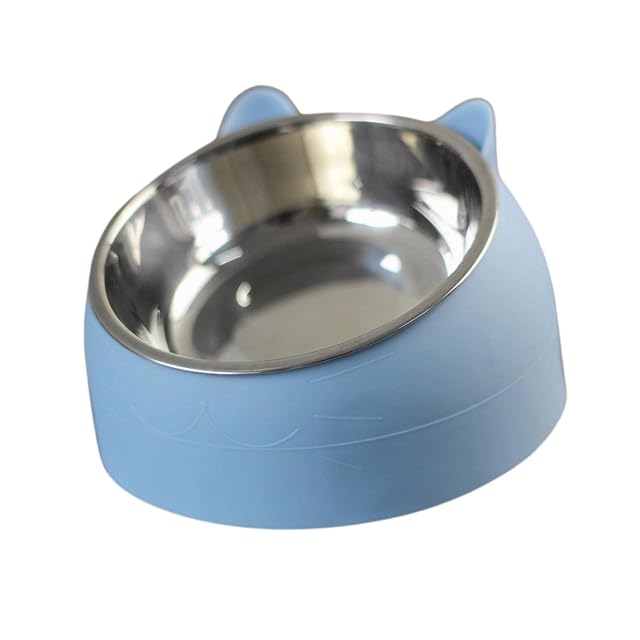 Comedero para mascotas de 15° elevado para gatos y perros pequeños y medianos, color azul