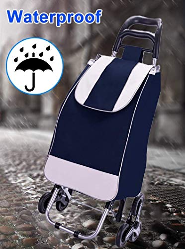 Einkaufstrolley, faltbarer Einkaufswagen mit 6 Rädern, abnehmbarer Rucksack, Tragfähigkeit 35 kg, 40 l, Blau – Bild 5