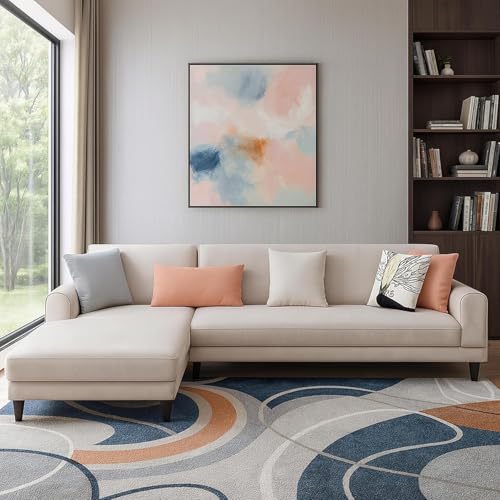 Image of Casaliving- Kaven LHS 5- to 6-Person Sofa L Shape Sofa Set for Living Room (Cream Fabric) Premium Colour Fabric