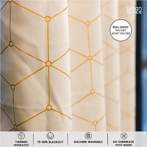 Image of Urban Space Blackout Curtains for Living Room, Gold Foil Printed Luxurious 100% Blackout Curtains, Eyelet with Tieback Curtains for Home Decor, 1 Piece Pack (Hexagon, Beige Long Door 8ft x 4ft)