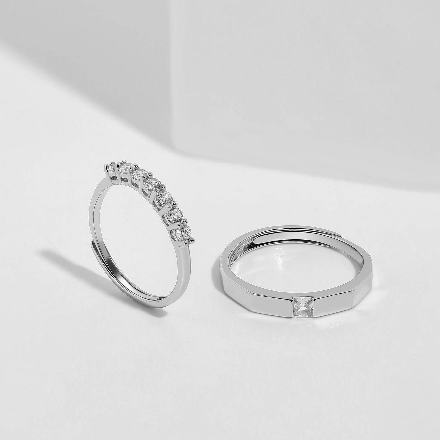 Meissa Anillos de Compromiso Boda para Parejas en Plata de Ley 925, Anillos de Promesa Ajustables en Plata Esterlina, Anillo de Banda para Mujeres Hombres, Juego de Dos
