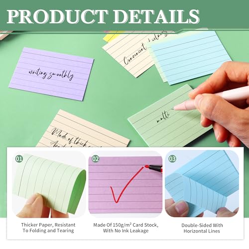ELAKIRI 1200er Karteikarten a8 Liniert - aus 150g/m² Verdicktes Papier Bunt Lernkarten | Beidseitig Liniert, Vokabelkarten/Flashcards(5.2 x 7.4cm) für Formeln & Notizen,Index Cards für Schule Büro