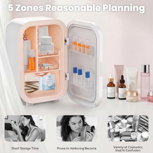 Image of 22L Skincare Mini Fridge, Beauty Fridge with Comestic Storage, 44F Intelligent Cooling, Personal Makeup Fridge with Glass Door, Small Refrigerator for Bedroom, Skin Care, Dorm, Vanity
