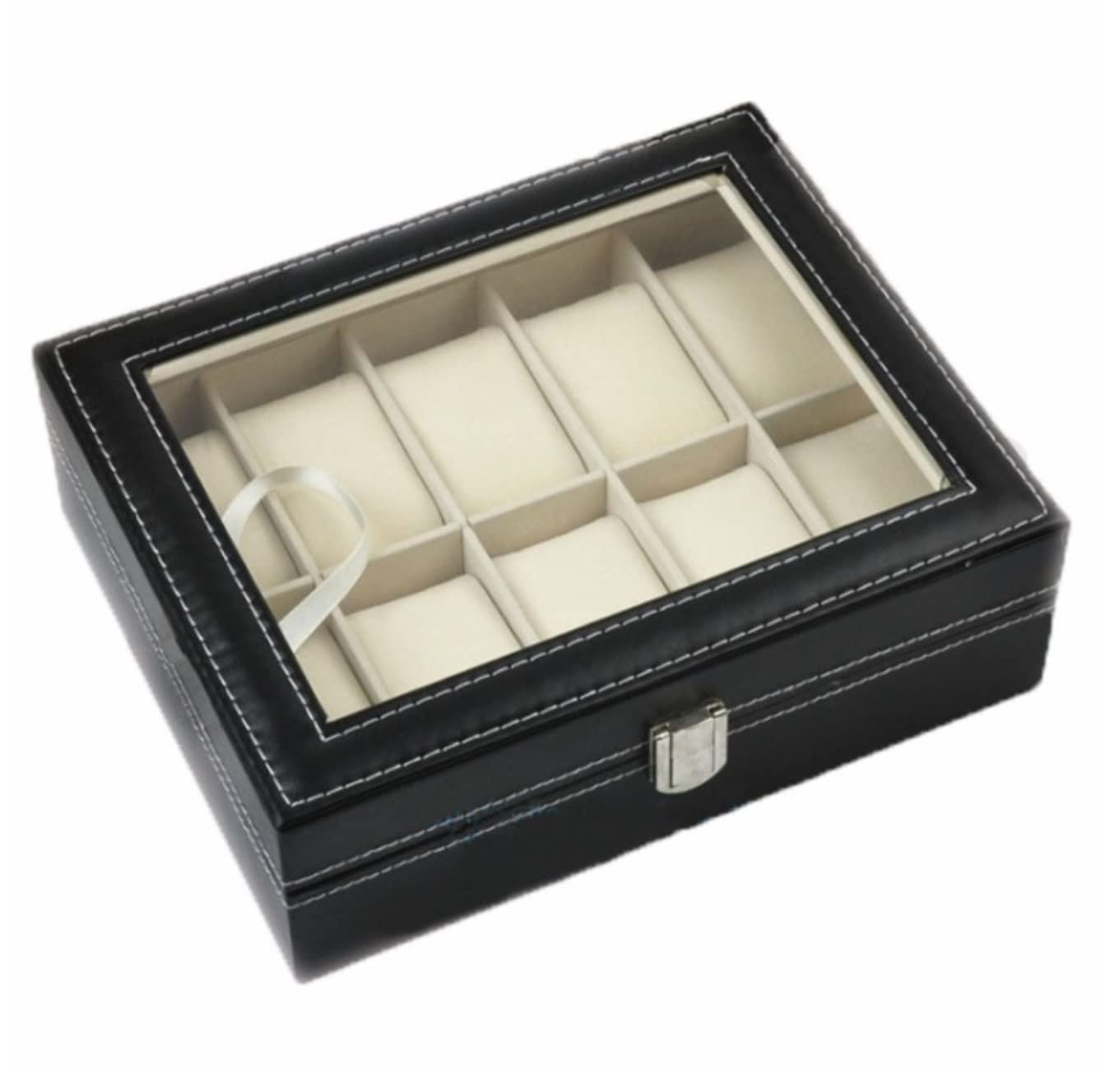 Caja De Reloj Elegante Caja De Colección De Relojes De Cuero PU con 10 Ranuras, Soporte Transparente para Reloj De Pulsera, Caja Organizadora De Almacenamiento Estuche para Relojes