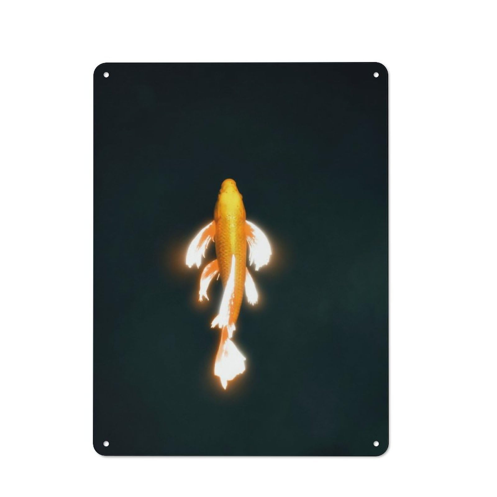 Rustic Glowing Koi Fish Dark Pond Tin Wall Plaque 40x30cm, Rustic Kitchen Decor for Cottage, Kitchen, Hallway Or Breakfast Nook