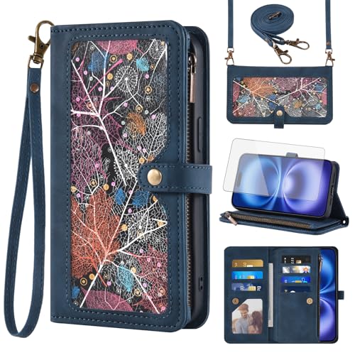 Étui portefeuille iPhone 16 Asuwish avec protection verre trempé et porte-carte