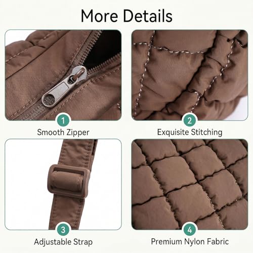 Image of Puffer Crossbody Hobo Bag for Women Nylon Quilted Purse Lightweight Shoulder Handbag with Adjustable Strap