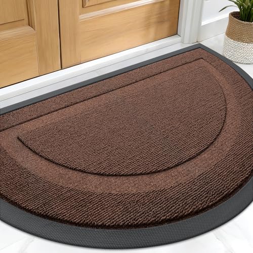 Image of OLANLY Half Circle Door Mat Indoor Outdoor Entrance Welcome, Waterproof All-Season, All-Weather Doormat, Sturdy Natural Rubber, Easy Clean Patio Porch Entryway Mat, 71x23, Chocolate Brown