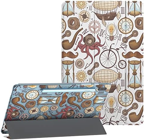 Loraw Tablet Case Compatible with Samsung Galaxy Tab A7 Lite 8.7 inch A10.1 2020 A 8.0 S7 FE S6 S5e S4 Auto Wake Sleep Stand Science Fiction Mustache Clock Protective Clear Steampunk Victorian Vintage