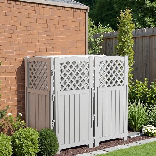 Image of Greesum Outdoor Air Conditioner Fence, Privacy Screen 4 Panels, Grey