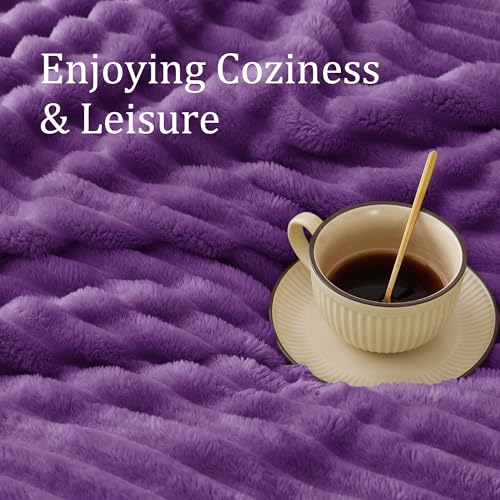 Image of BEDELITE Ribbed Twin Blanket for Couch & Bed, Purple, 60 inchx80 inch