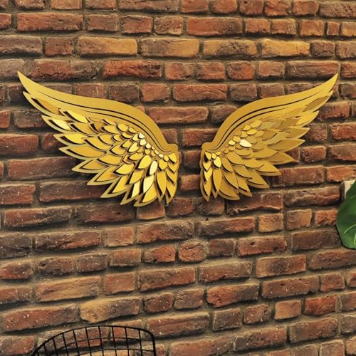 3D Metal Angel Wings Wall Decor, Metal Wall Art, Wall Hangings, Gift for Mom, Gold, Kitchen, Living Room Home Decoration (Gold Set of 2)