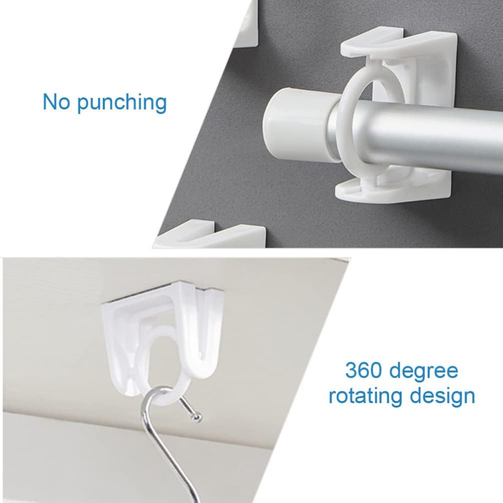Corner Bracket,,Shelving Brackets, 4pcs Curtain Rod Bracket Holder Curtain Pole Bracket Universal Self- Adhesive Wall Mount Curtain Rod Holder White