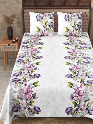 Image of JaipurFabric 300 TC Cotton Bedsheet with 2 Pillow Covers | Soft Breathable King Size Bed Sheet Set