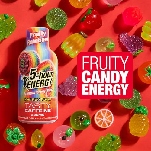 Image of 5-hour ENERGY FRUITY RAINBOW Flavor, 30 Count, Extra Strength Energy Shot | 1.93 Fl Oz, Amino Acids, B Vitamins, Sugar Free and Zero Calories