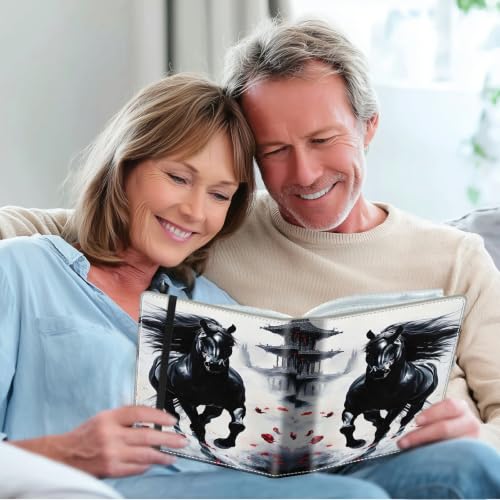 Image of Photo Album 4x6 120 Photos with Strong Elastic Band, Wild Black Horse | Large Capacity Premium Leather Picture Album, Portable Wallet Albums Photo Book for Family Anniversaries Wedding Baby